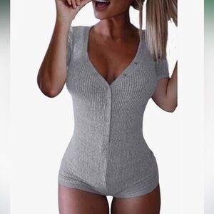 Roselux Women's Sexy Deep V Neck Shorts Short Sleeve  One Piece Bodysuit